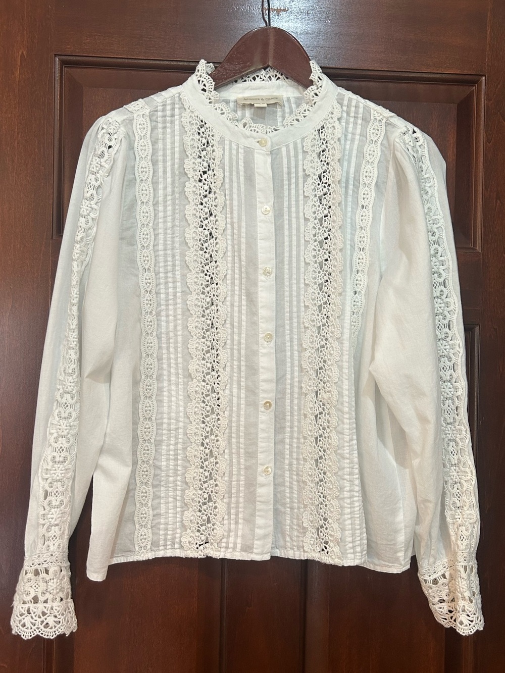 Jennifer & Grace Lace Pintuck Victorian Cottagecore Blouse White L